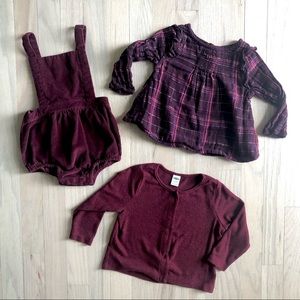 Old Navy romper, blouse and cardigan, 12-18 months
